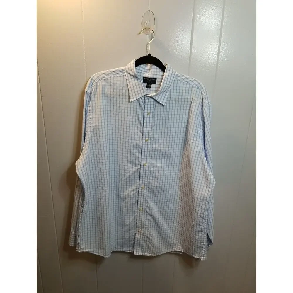 Banana Republic Mens Blue/White Window Pane Print Button up Shirt Size‎ XXL
